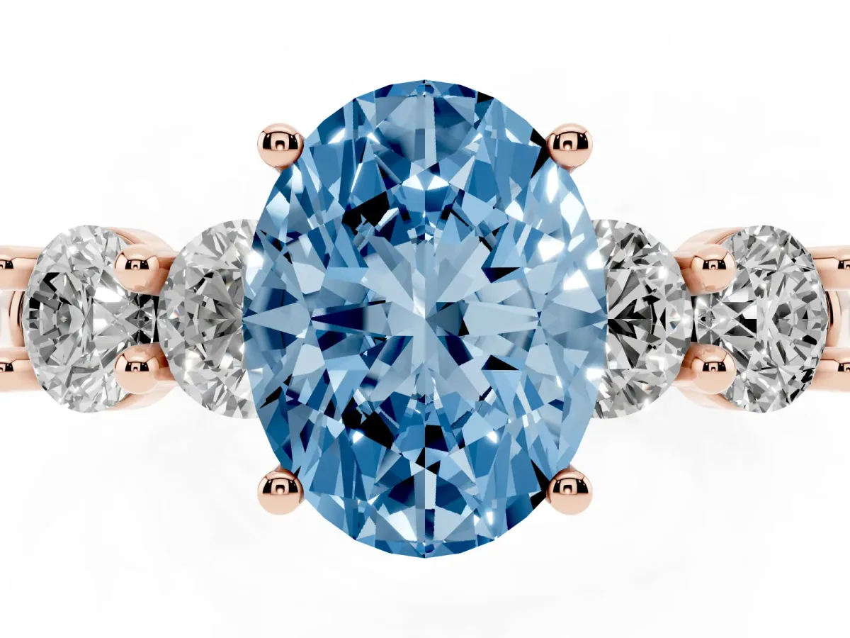 Fancy Blue Oval Cut Cut Five-Stone Prong Set Diamond Ring with Classic Band Rose gold