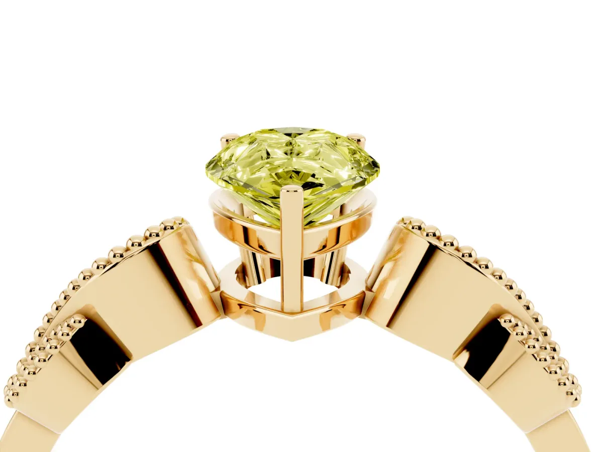 Fancy Yellow Pear Cut Solitaire Milgrain Leaf Band with Prong Setting Yellow gold
