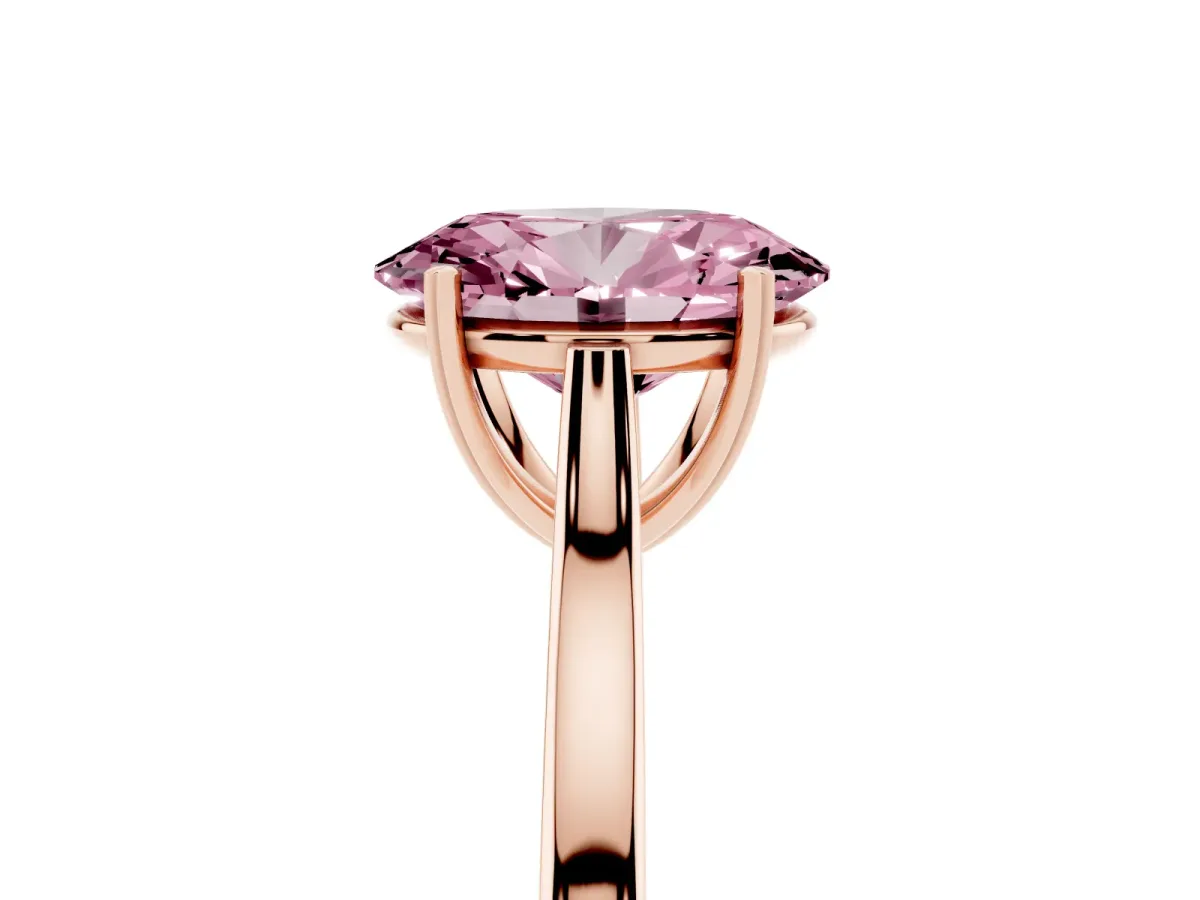 Fancy Pink Oval Cut Solitaire Heart Prong Engagement Ring with Tapered Band Rose gold
