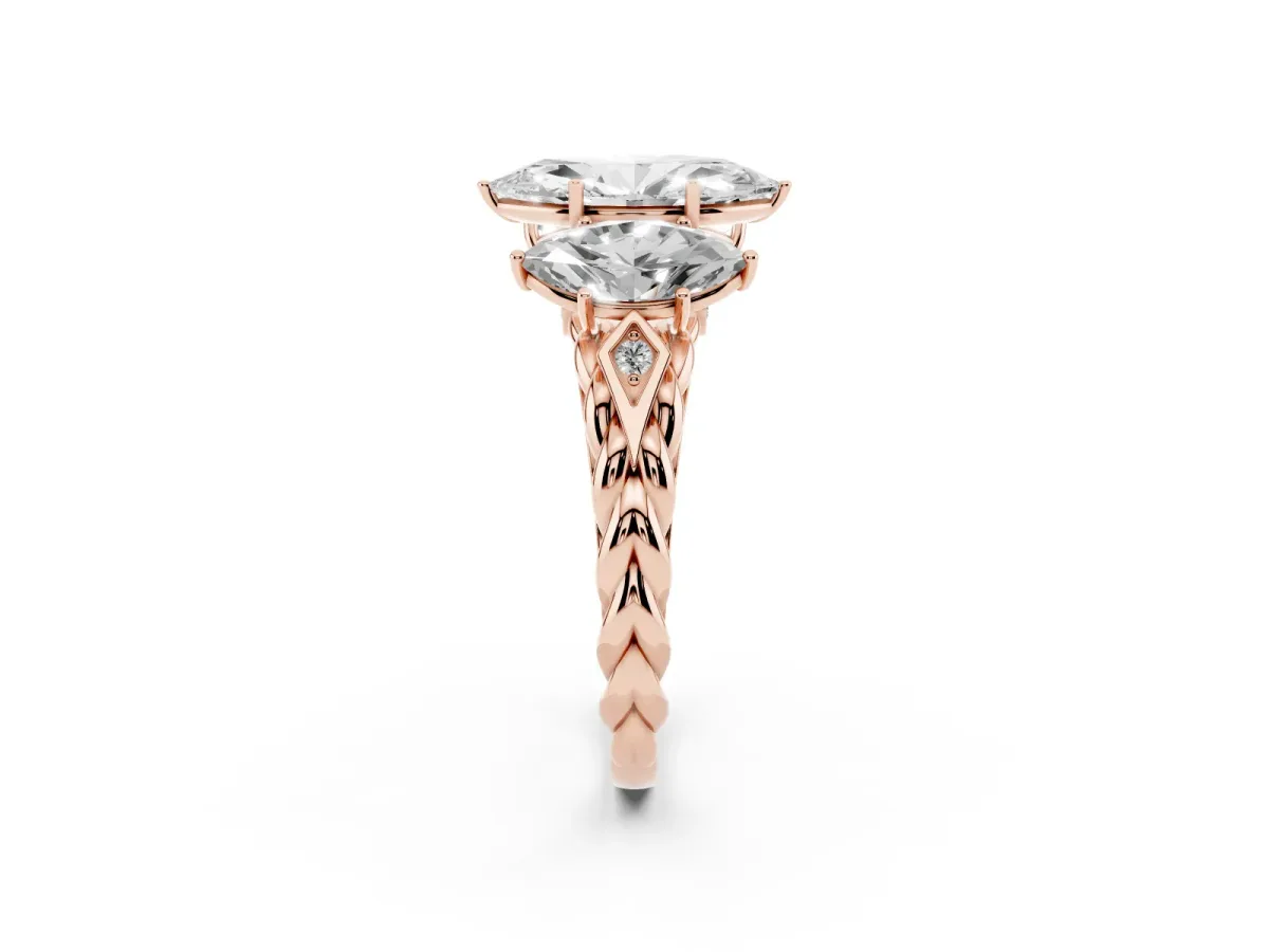 Three-Stone Marquise Cut Diamond Braided Band Ring with Four-Prong Setting Rose gold