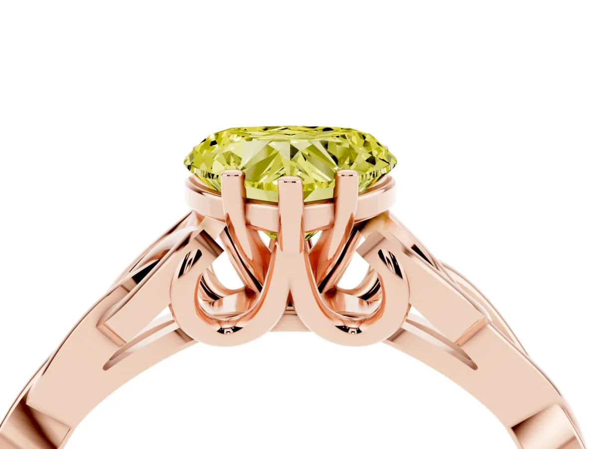 Fancy Yellow Heart Cut Diamond Solitaire Engagement Ring with Celtic Knot Band and Four-Prong Setting Rose gold