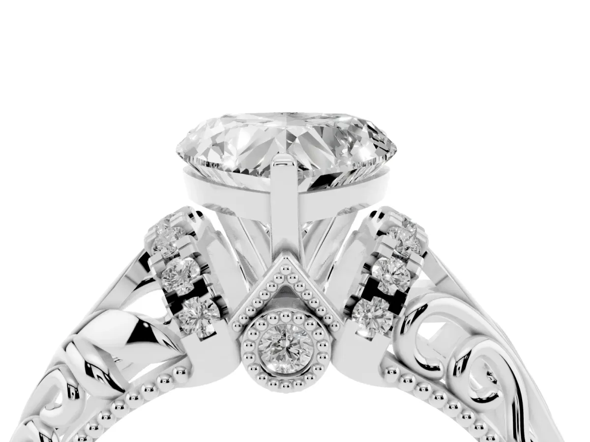 Heart Cut Solitaire Filigree Engagement Ring with Halo and Prong Setting Platinum