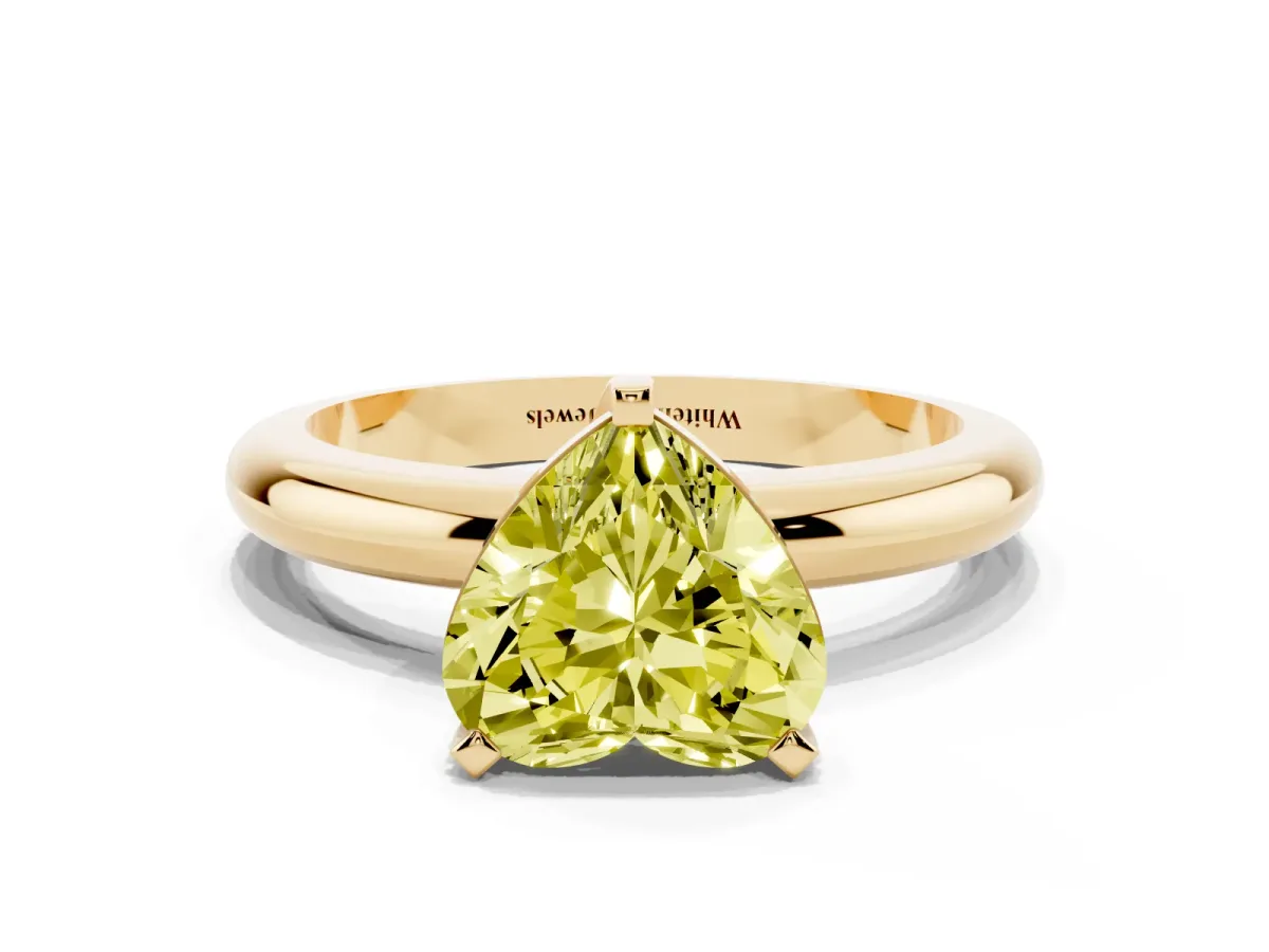 Fancy Yellow Heart Cut Diamond Solitaire Engagement Ring with Round Band and Four-Prong Setting Yellow gold