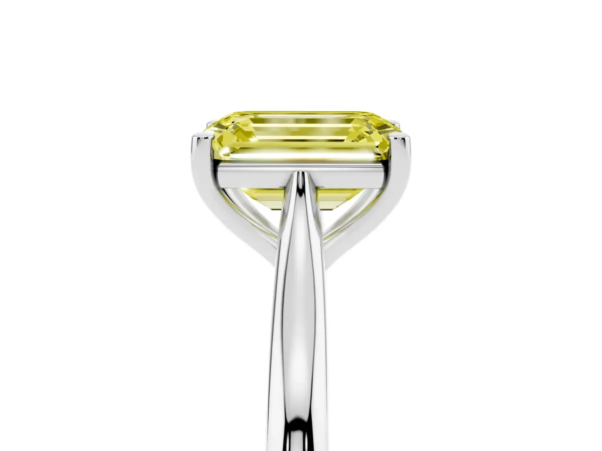 Fancy Yellow Emerald Cut Cut Solitaire Ring with Cathedral Band and Four-Prong Setting Silver