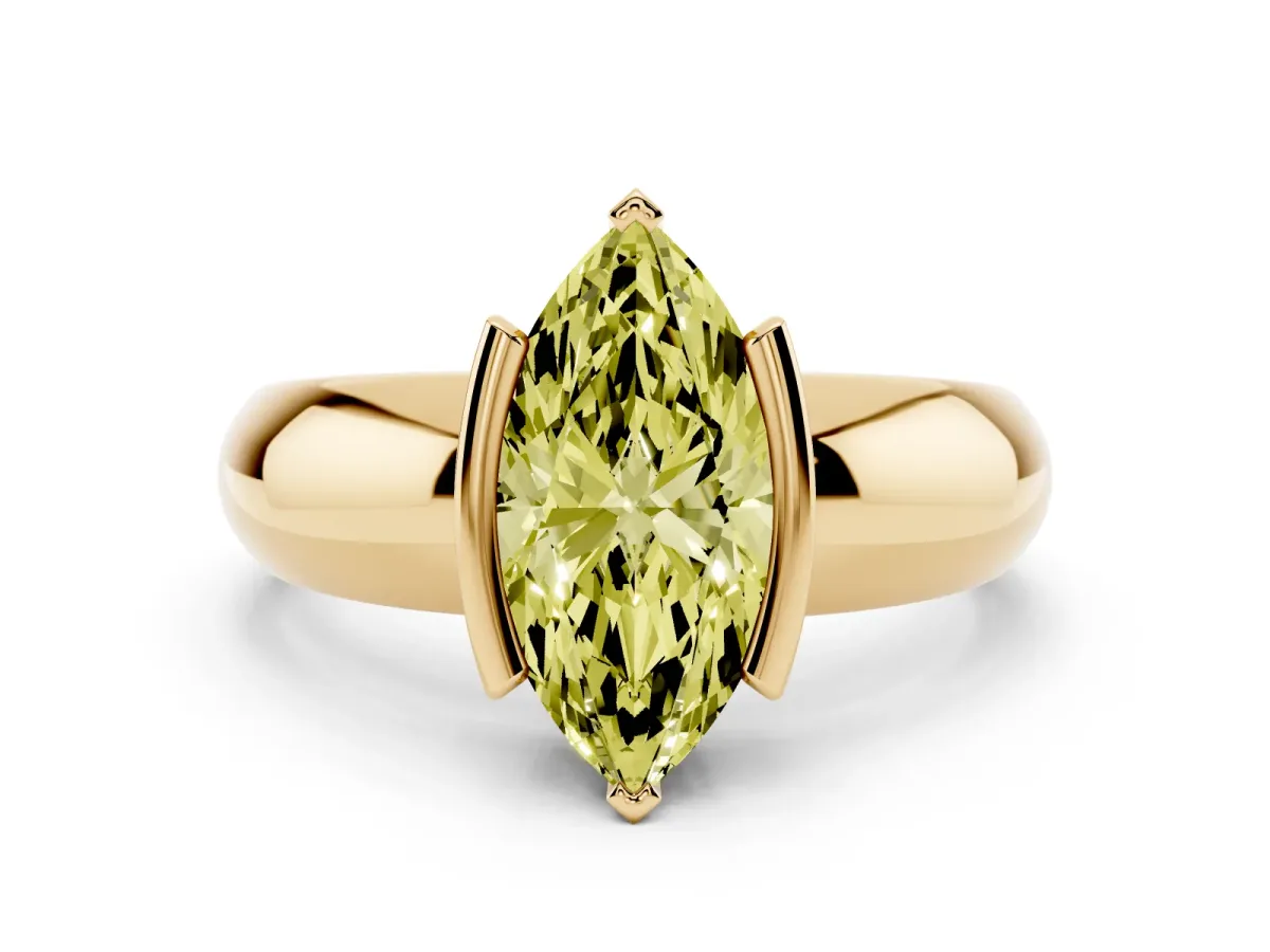 Fancy Yellow Marquise Cut Solitaire Tension Set Diamond Ring with Wide Band Yellow gold