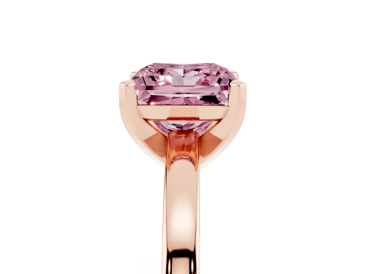 Fancy Pink Princess Cut Solitaire Diamond Engagement Ring with Four-Prong Setting on a Classic Band Rose gold