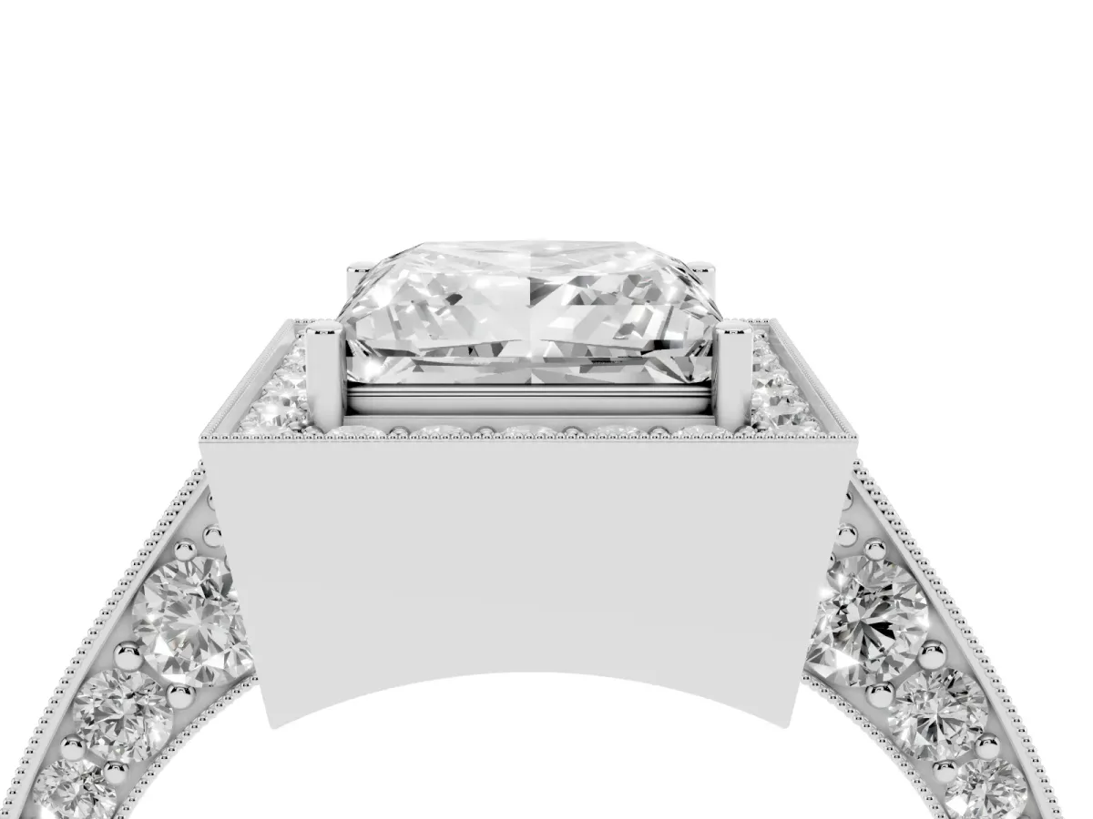 Princess Cut Halo Diamond Engagement Ring with Split Shank Band and Four-Prong Setting Silver