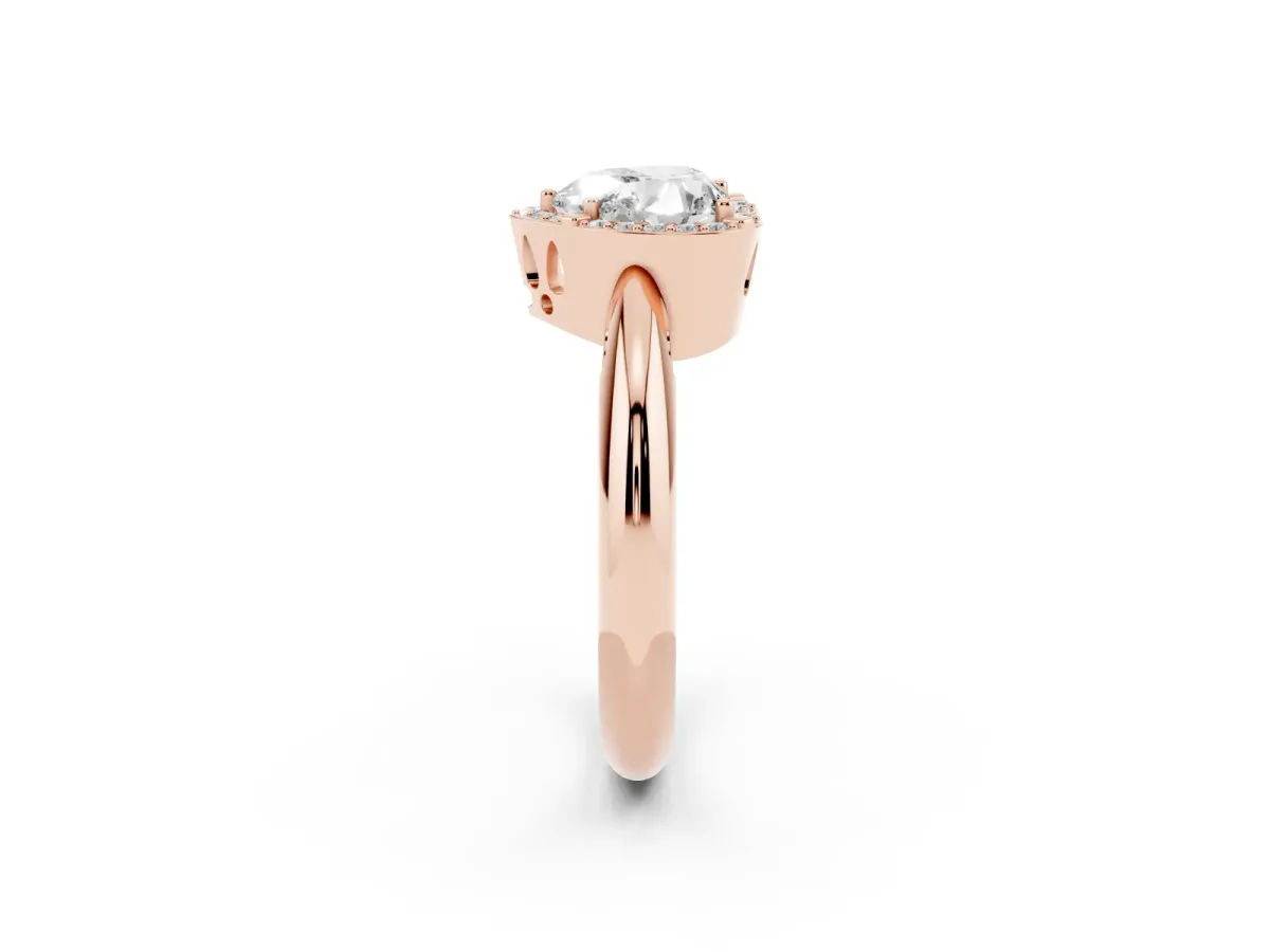 Heart Cut Cut Diamond Halo Engagement Ring with Split Shank and Four-Prong Setting Rose gold