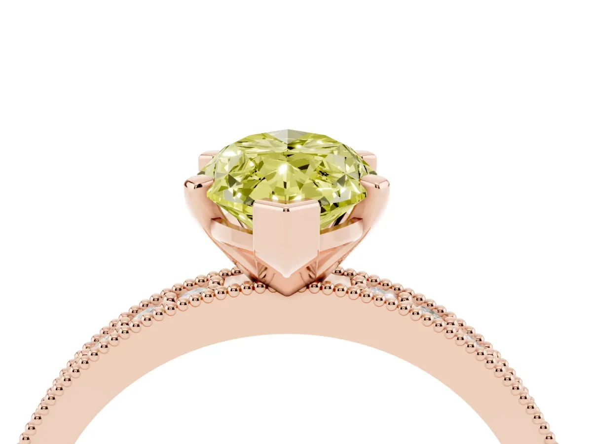 Fancy Yellow Marquise Cut Diamond Milgrain Pavé Engagement Ring with Four-Prong Setting Rose gold