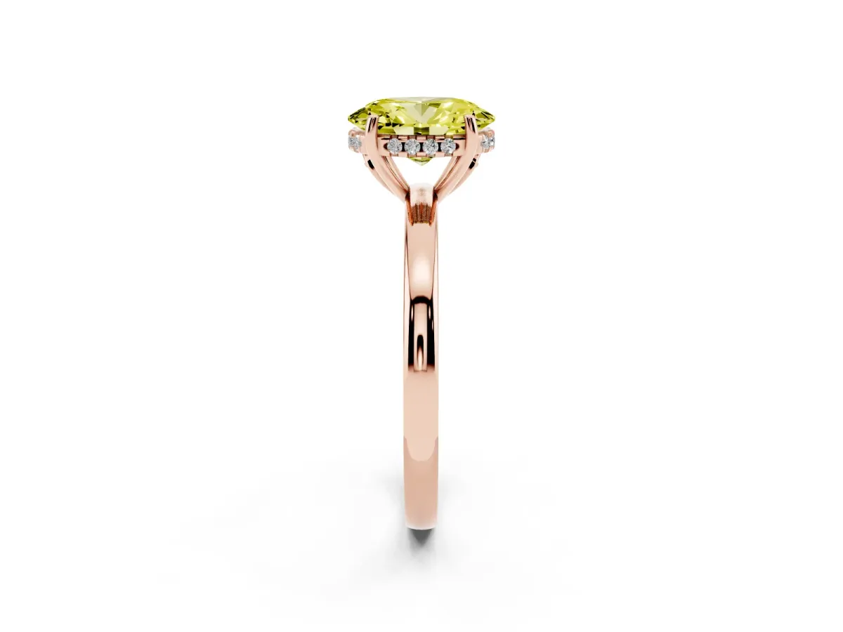 Fancy Yellow Oval Cut Solitaire Diamond Ring with Prong Setting and Plain Band Rose gold