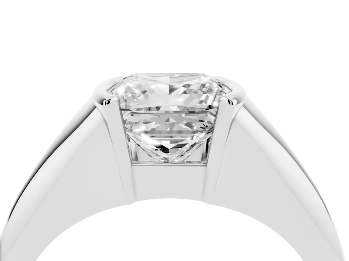 Princess Cut Solitaire Tension Set Diamond Ring Silver