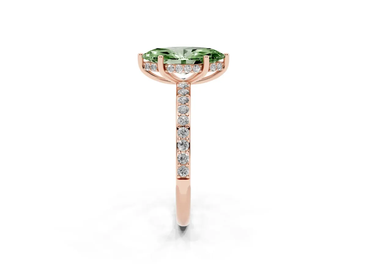 Fancy Green Marquise Cut Cut Diamond Pavé Band Ring with Four-Prong Setting Rose gold