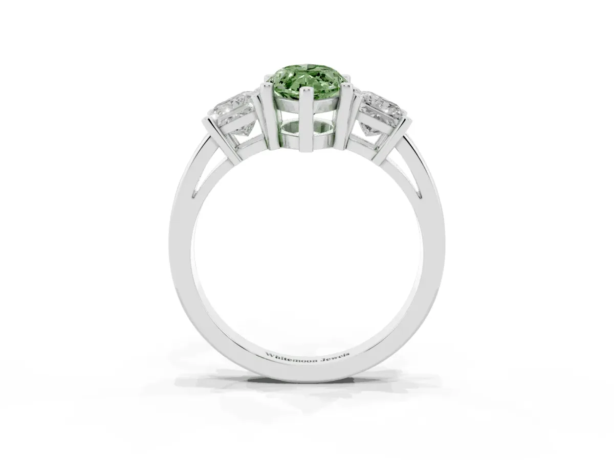 Fancy Green Three-Stone Marquise Cut Cut Solitaire Ring with Prong Setting Silver