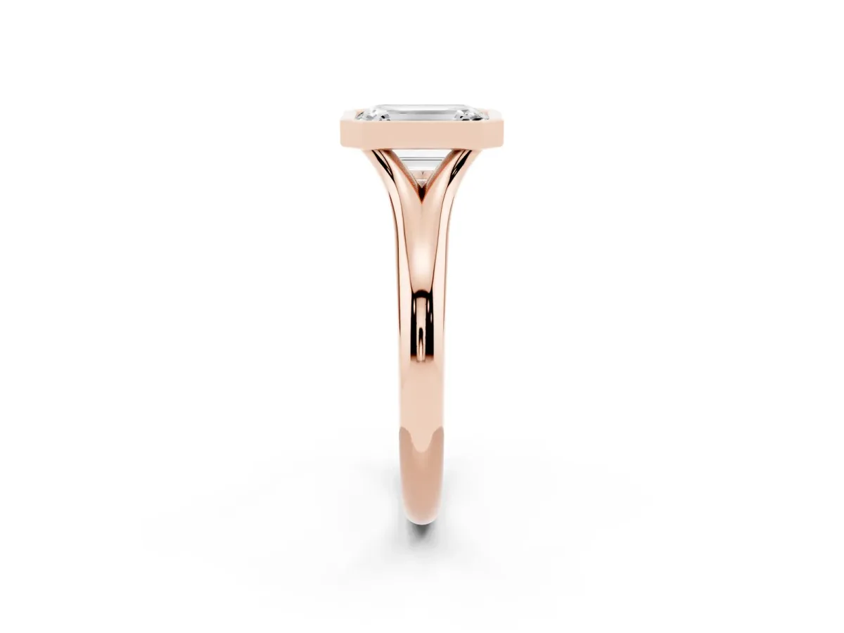 Bezel Set Emerald Cut Solitaire Diamond Ring with Smooth Band Rose gold