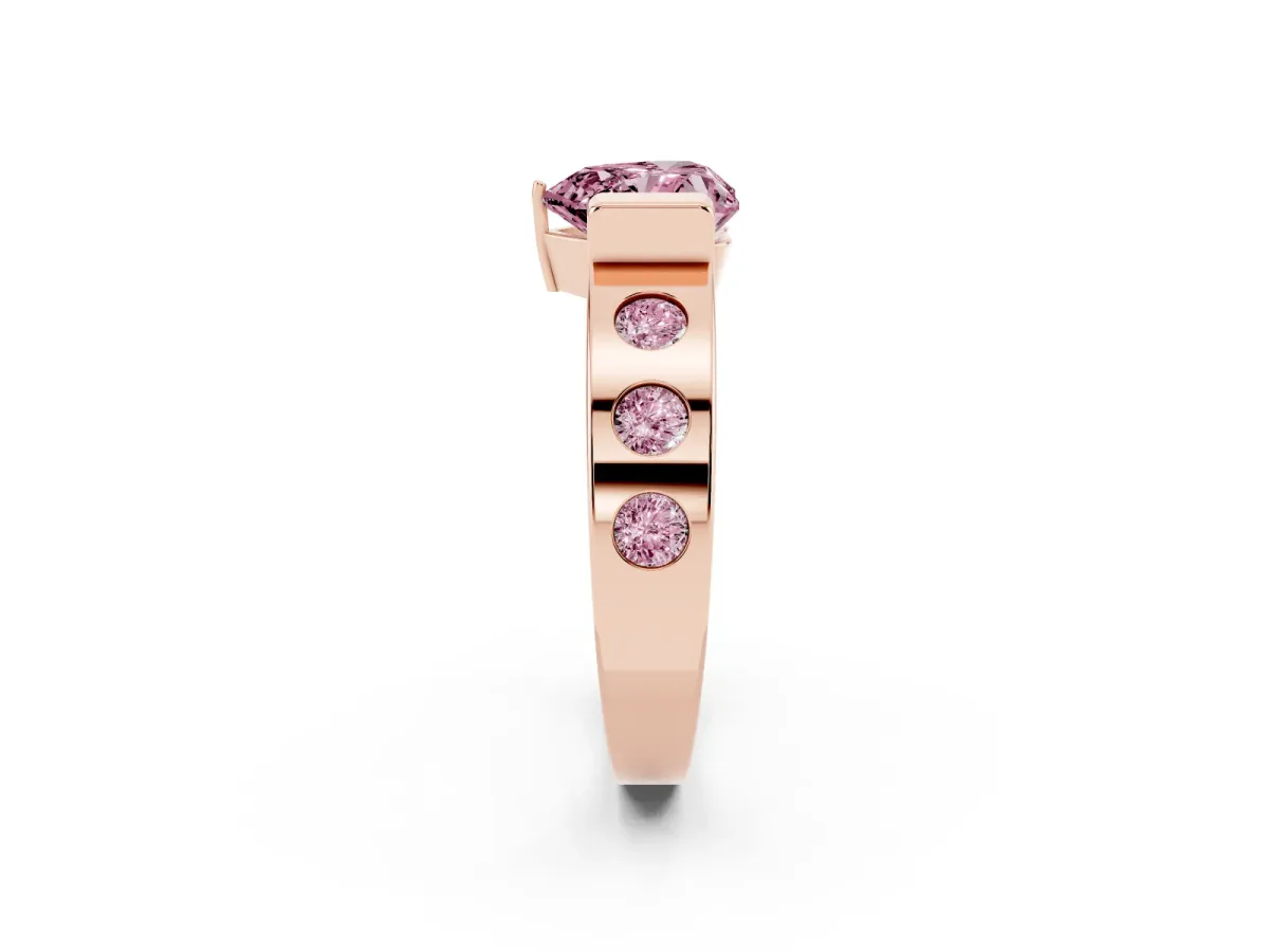 Fancy Pink Heart Cut Brilliant Channel-Set Diamond Ring with Bezel Prong Setting Rose gold