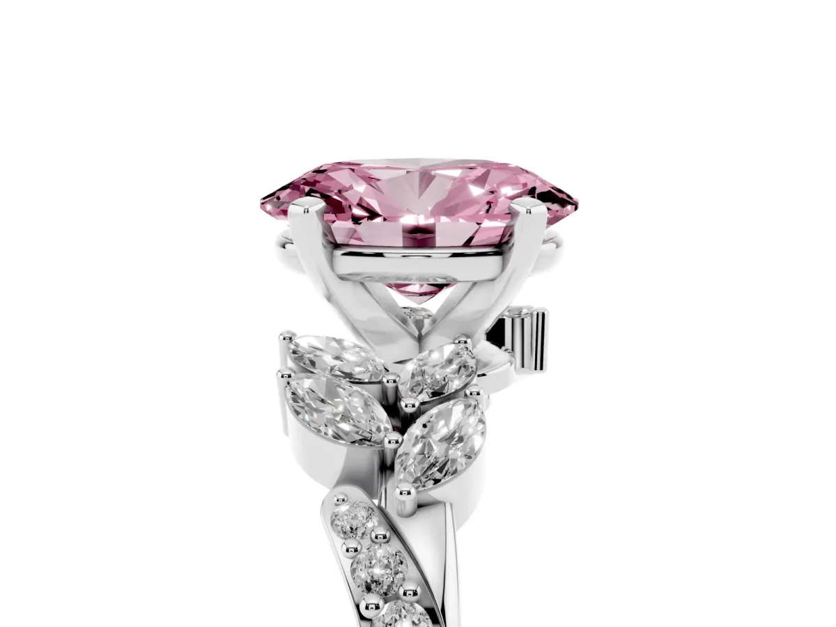 Fancy Pink Oval Cut Solitaire Marquise Twist Band with Six-Prong Setting Silver
