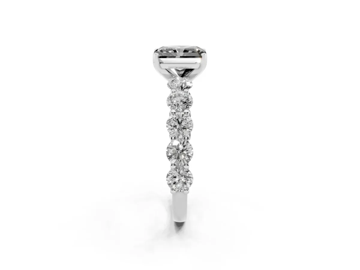 Fancy Black Radiant Cut Diamond Prong Setting with Side Stones on a Pave Band Silver