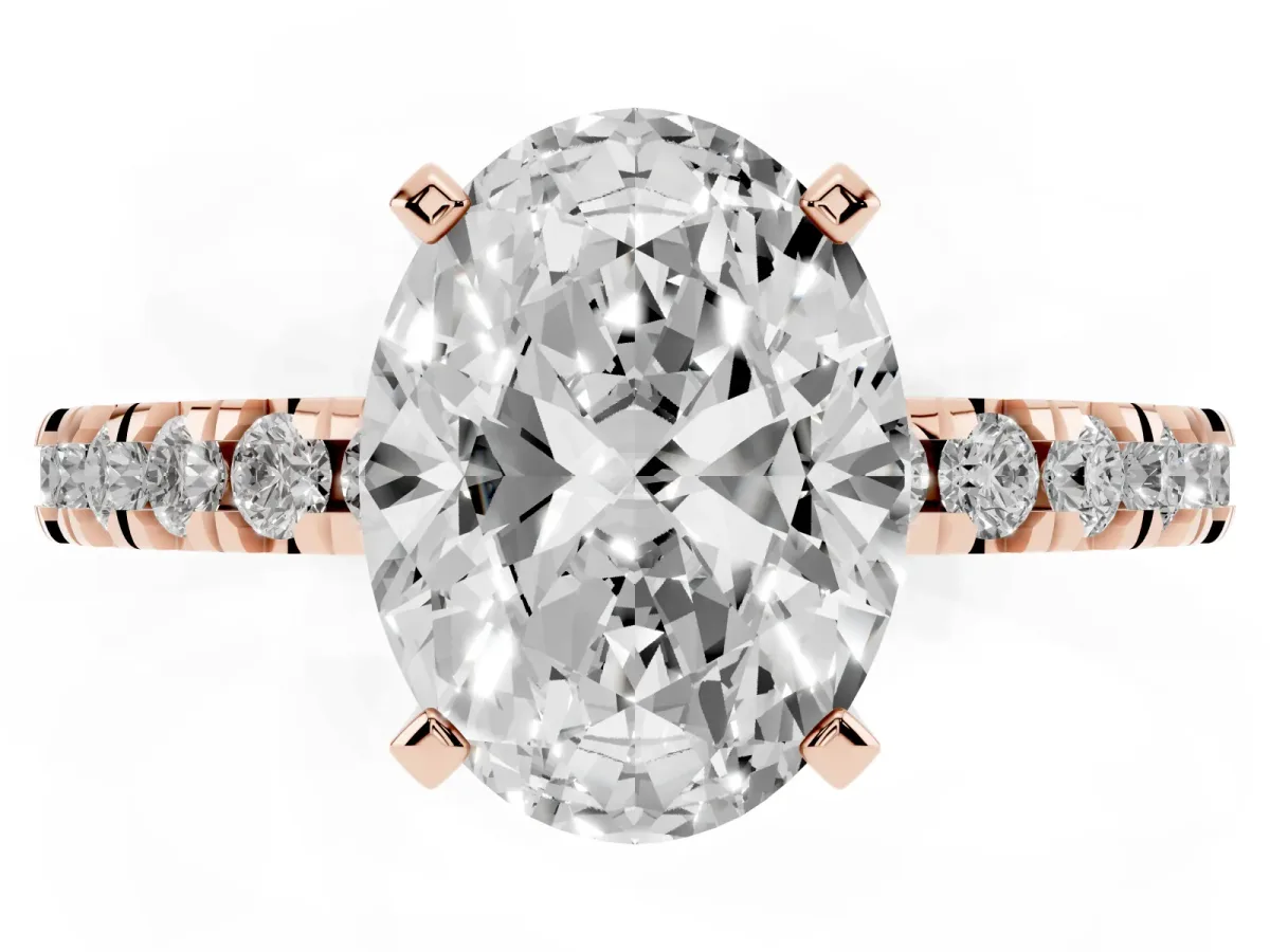 Oval Cut Diamond Pavé Band Solitaire with Four-Prong Setting Rose gold