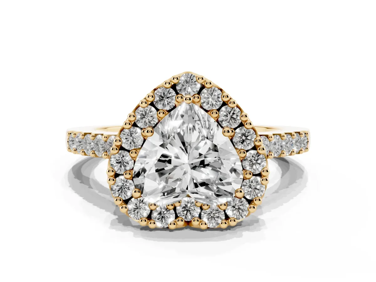 Heart Cut Halo Diamond Pavé Solitaire Ring Yellow gold