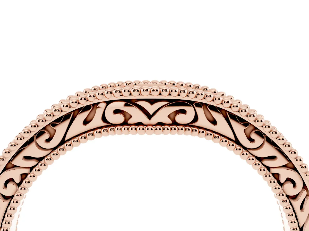Pave Round Diamond Curved Milgrain Band Rose gold