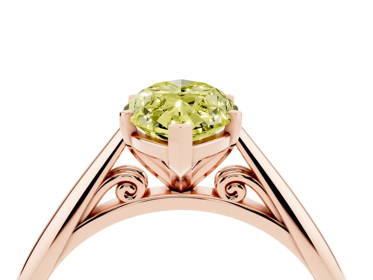 Fancy Yellow Marquise Cut Diamond Solitaire Engagement Ring with Cathedral Setting and Four-Prong Mount Rose gold