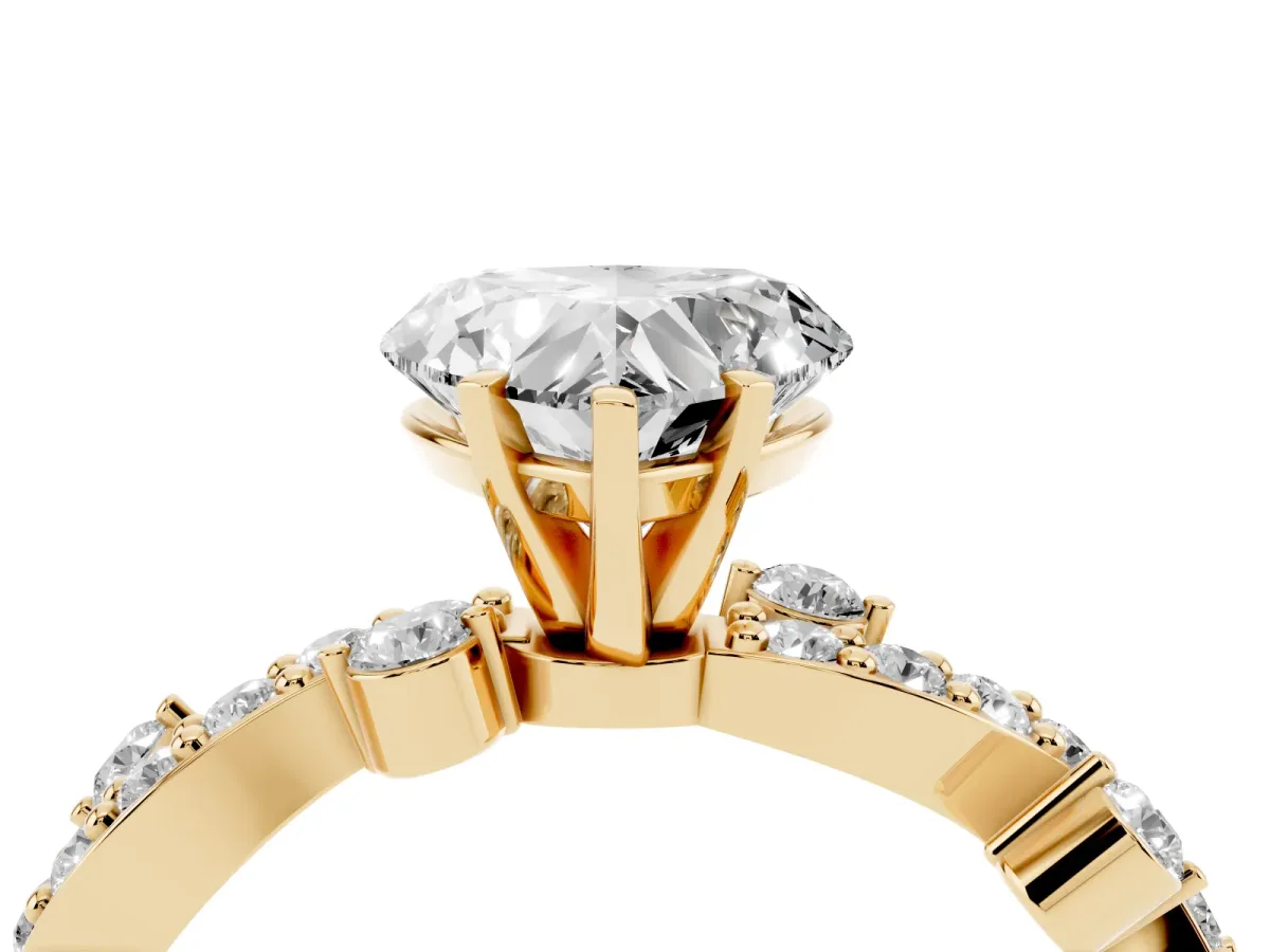 Heart Cut Cut Solitaire Diamond Twisted Band with Pave Setting Yellow gold