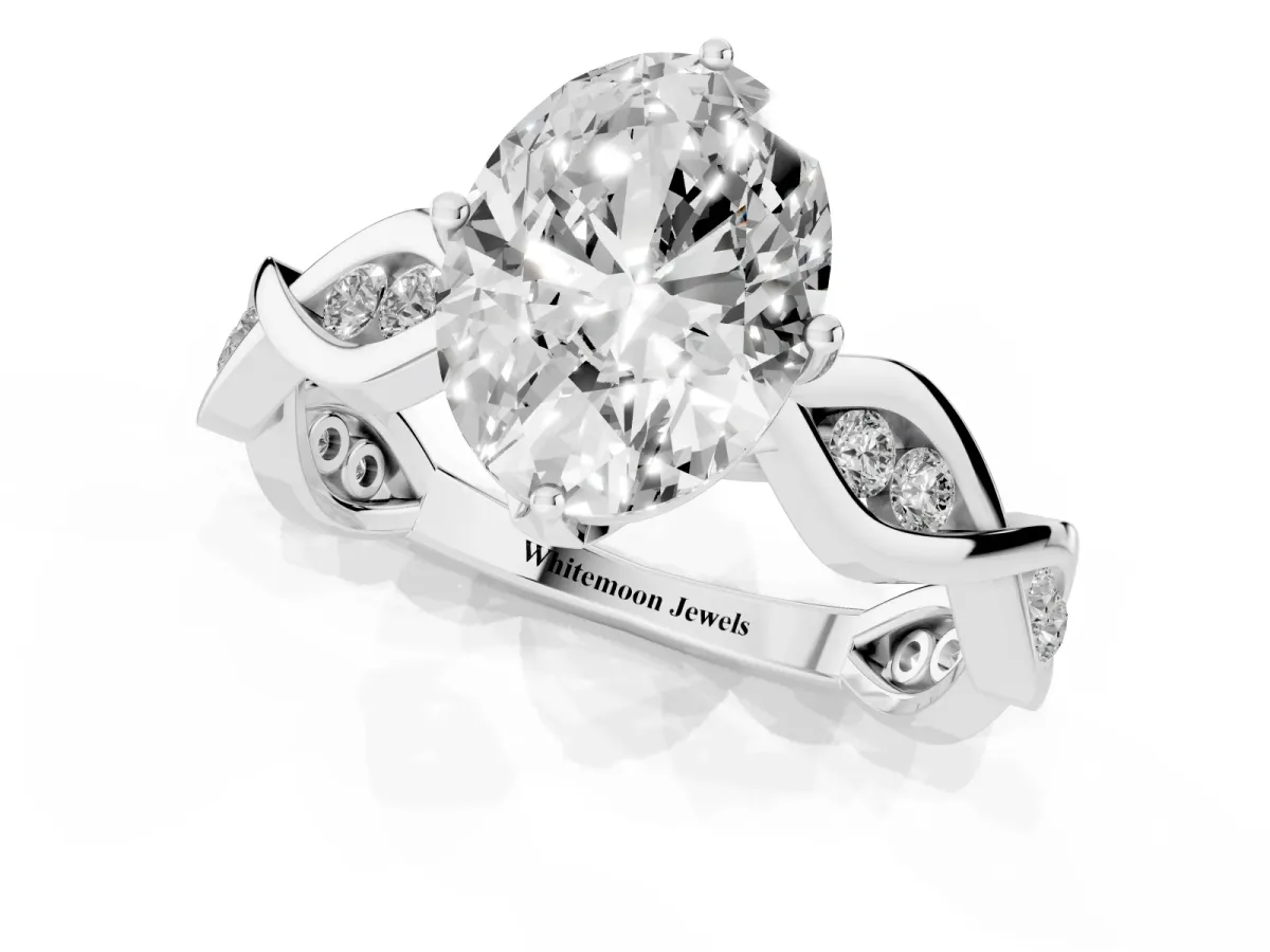 Oval Cut Solitaire Twist Band with Leaf Prong Setting Platinum