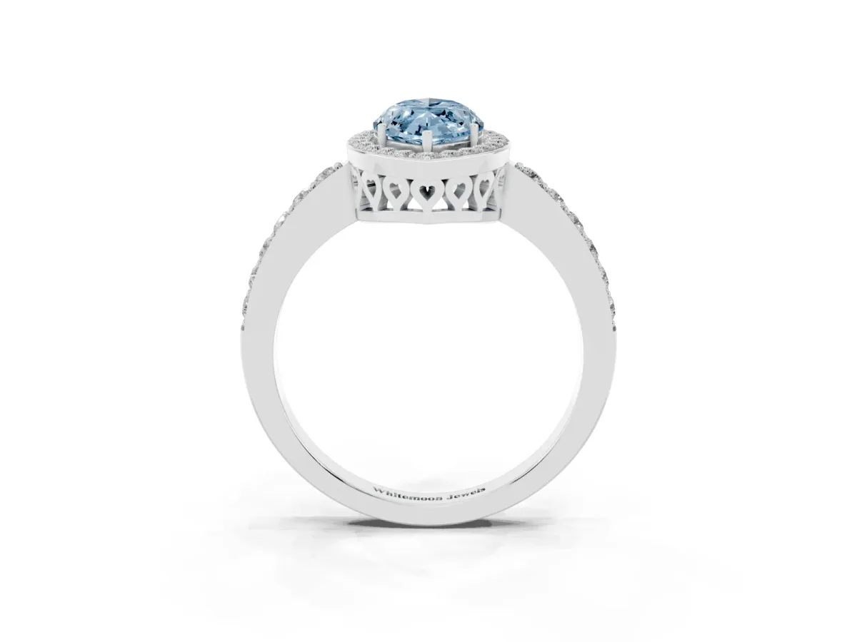 Fancy Blue Marquise Cut Halo Diamond Pavé Band Ring with Prong Setting Silver