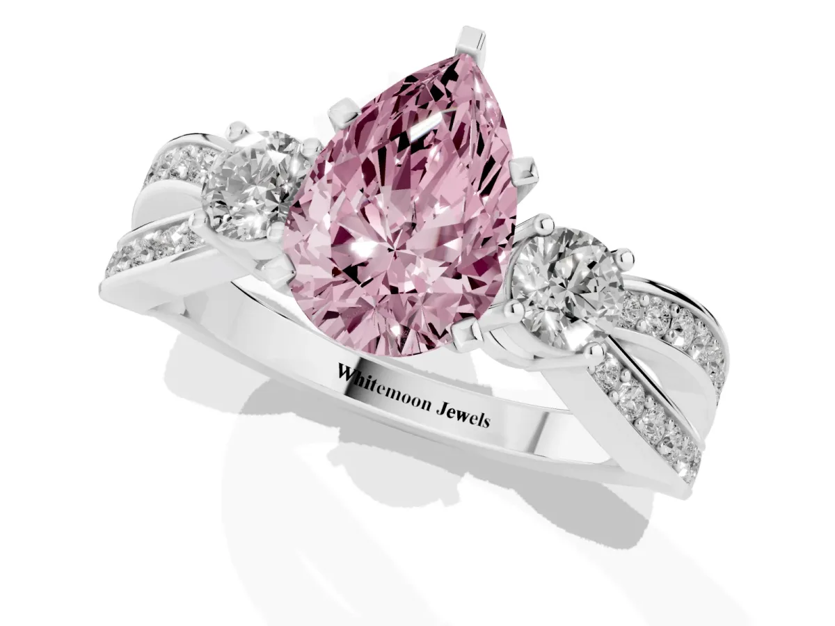 Fancy Pink Three-Stone Pear Cut Cut Diamond Twist Band with Prong Setting Platinum