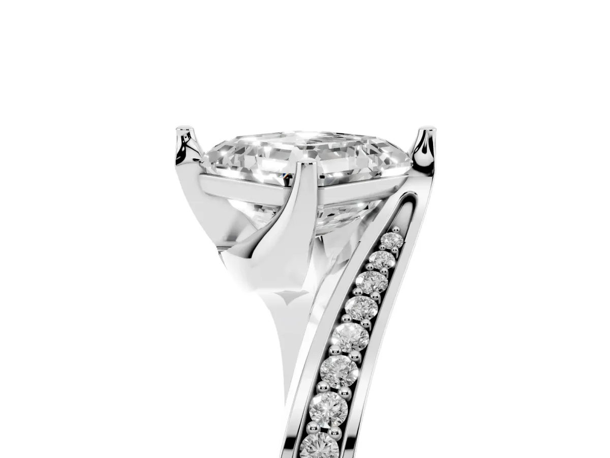 Asscher Cut Solitaire Diamond Twist Band with Pavé Setting and Four-Prong Setting Silver