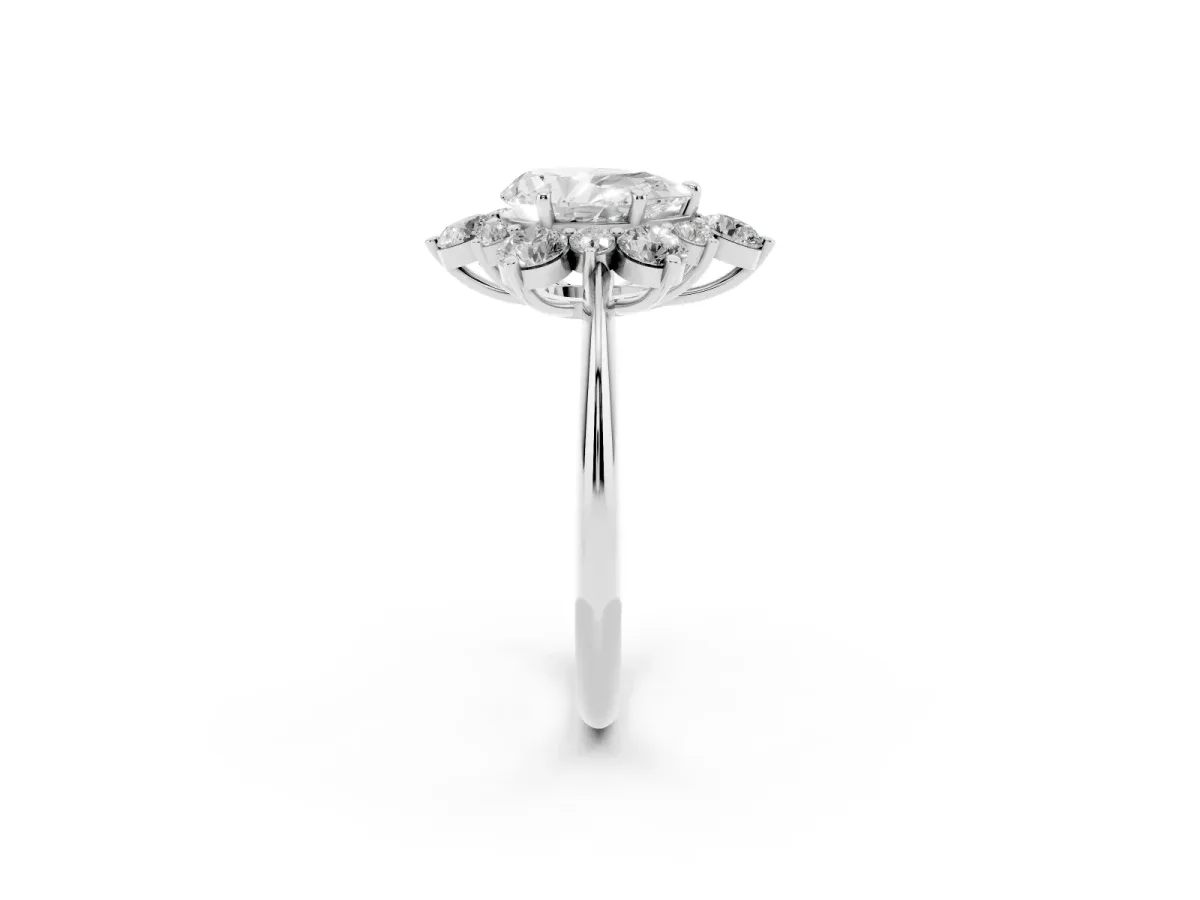 Pear Cut Diamond Cluster Halo Ring with Solitaire Band and Four-Prong Setting Silver