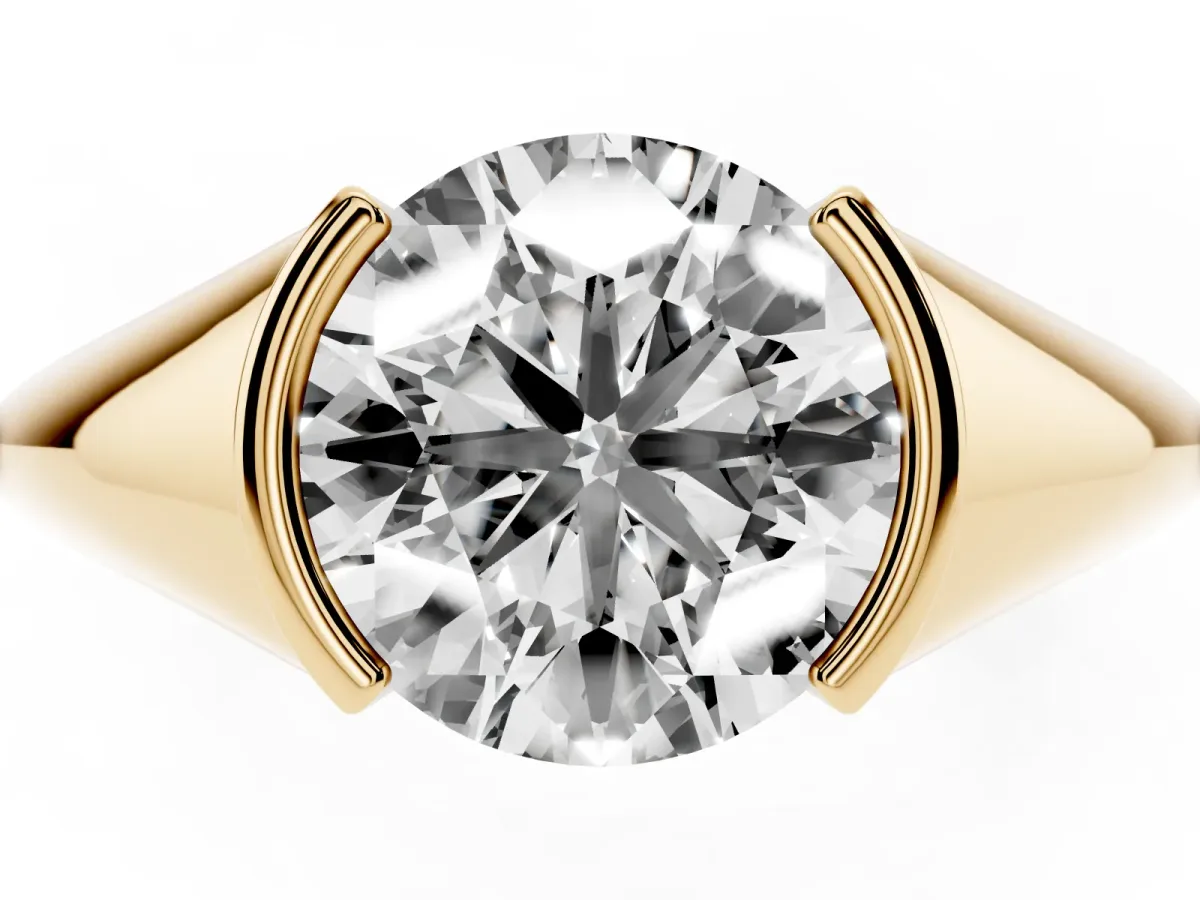 Round Cut Solitaire Tension Set Diamond Ring Yellow gold