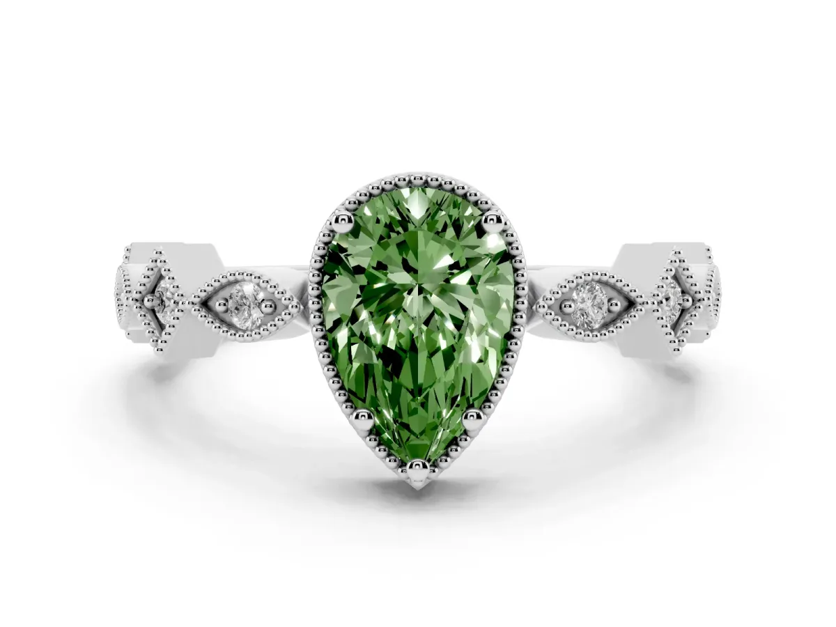 Fancy Green Pear Cut Milgrain Marquise Diamond Twist Band Ring Silver
