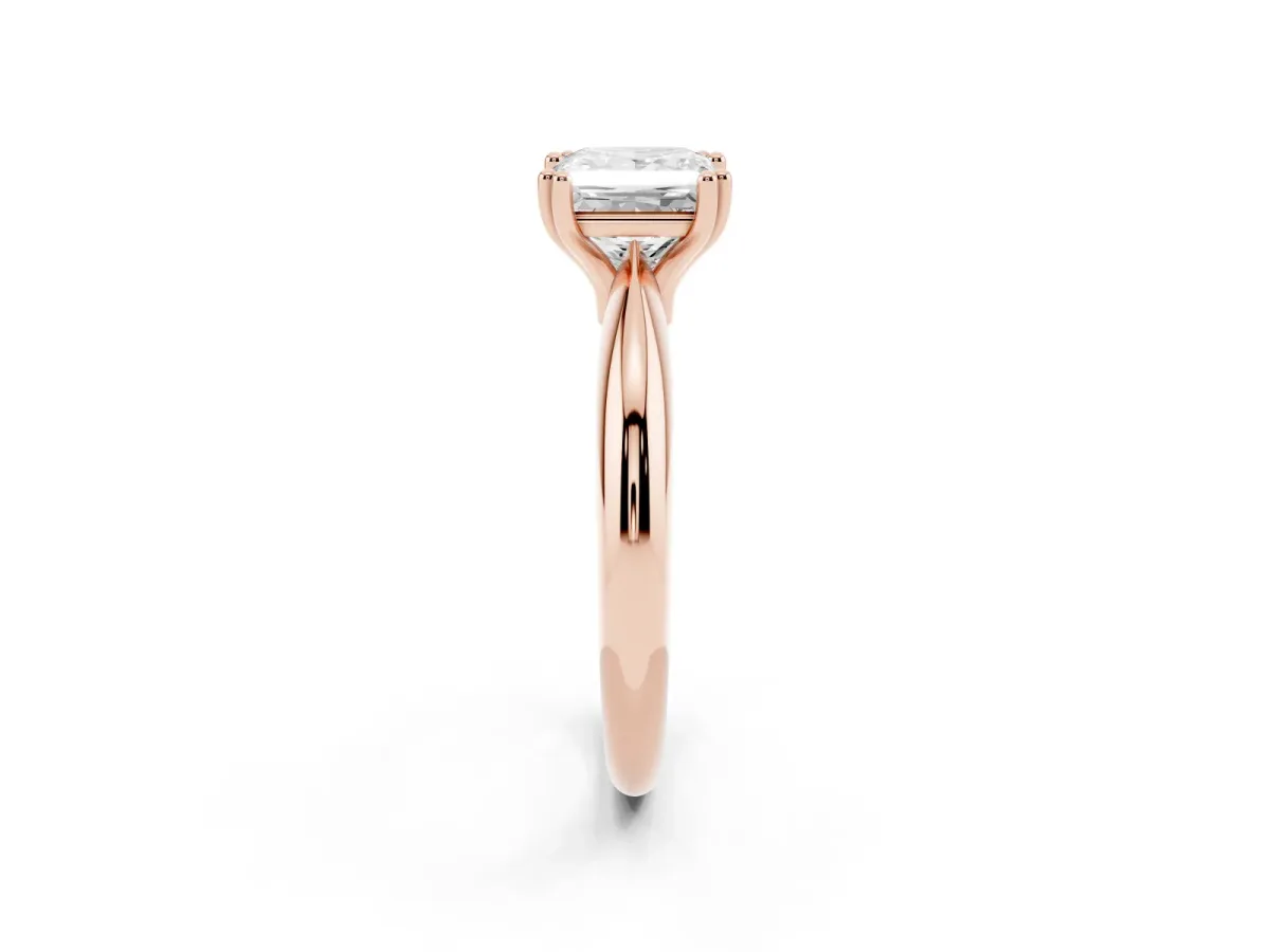 Princess Cut Cut Solitaire Engagement Ring with Tapered Band and Four-Prong Setting Rose gold