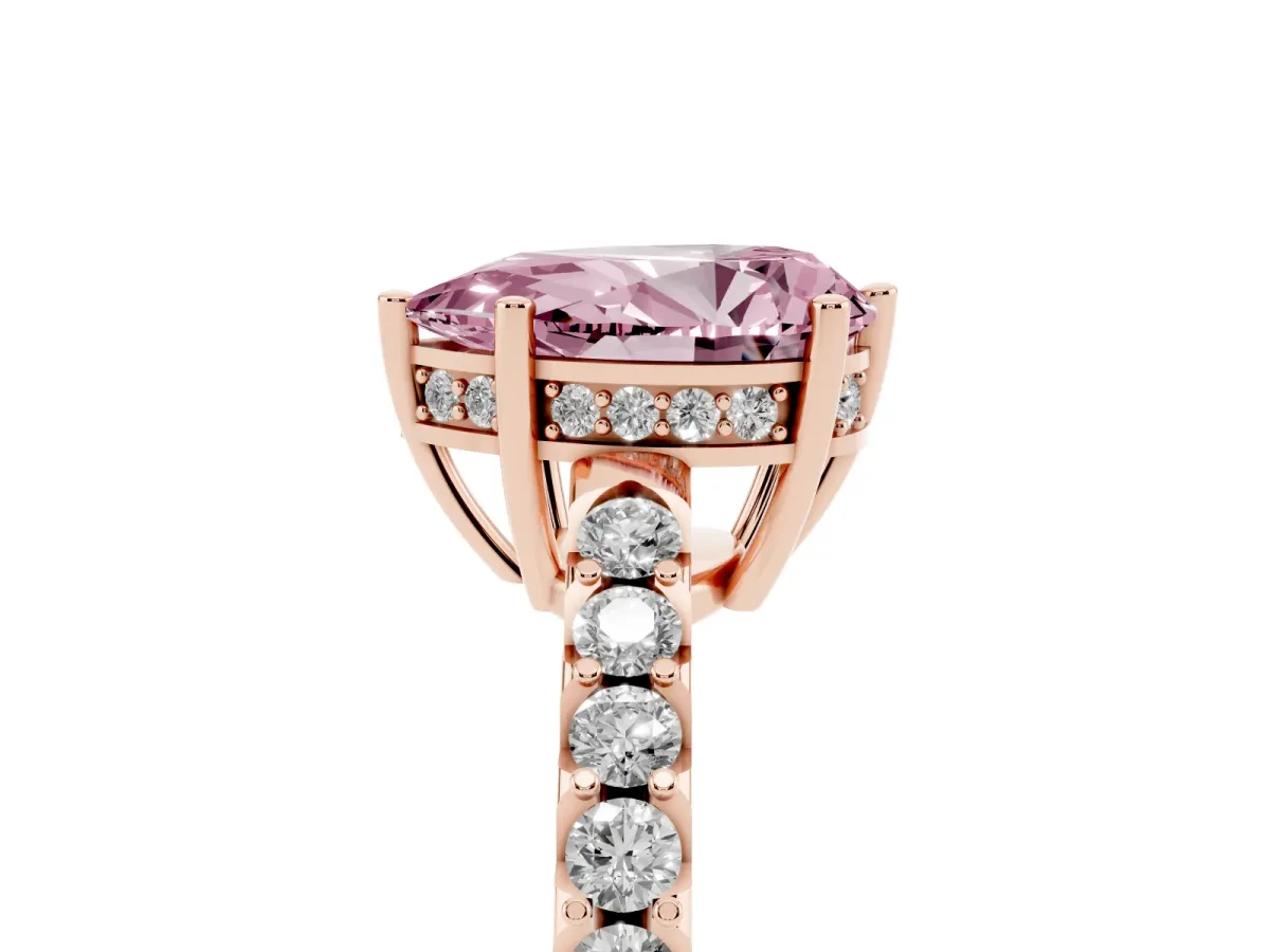 Fancy Pink Pear Cut Solitaire Diamond Engagement Ring with Pavé Band and Six-Prong Setting Rose gold
