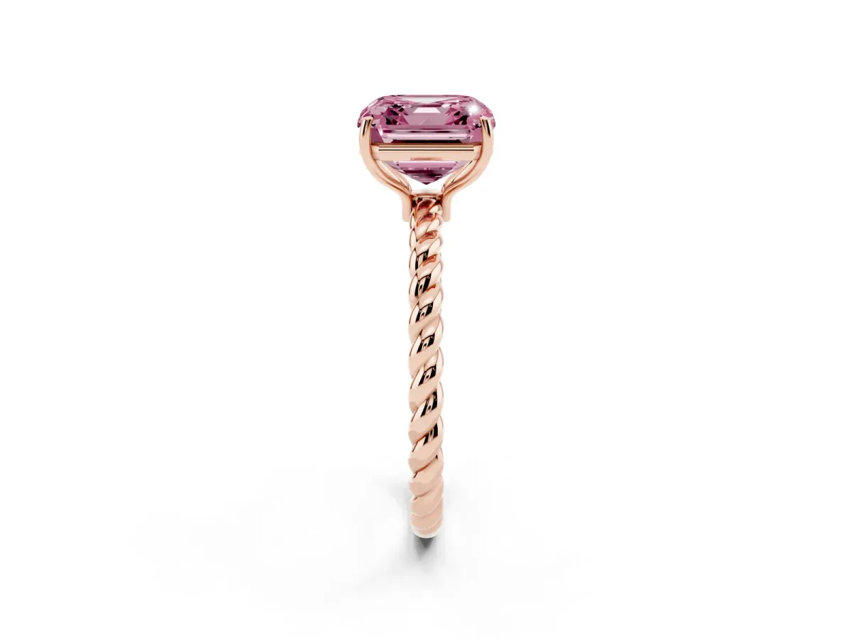 Fancy Pink Asscher Cut Solitaire Twist Band Ring with Four-Prong Setting Rose gold