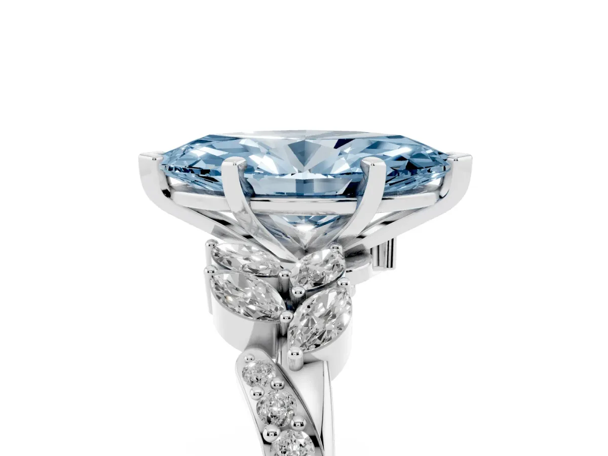 Fancy Blue Marquise Cut Solitaire Marquise Twist Band with Six-Prong Setting Silver