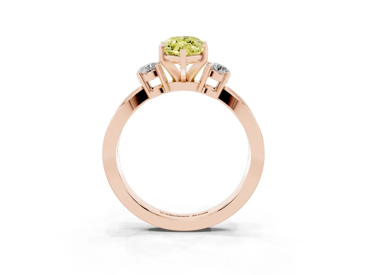 Fancy Yellow Three-Stone Marquise Cut Cut Diamond Twist Band with Prong Setting Rose gold