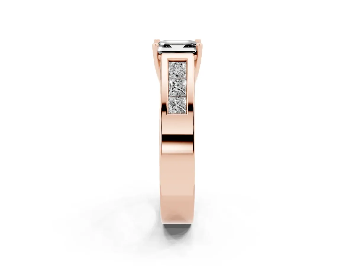 Fancy Black Asscher Cut Cut Channel Set Solitaire Ring with Four-Prong Setting Rose gold