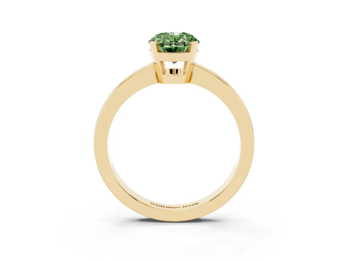 Fancy Green Oval Cut Cut Solitaire Ring with Four-Prong Setting and Classic Band Yellow gold