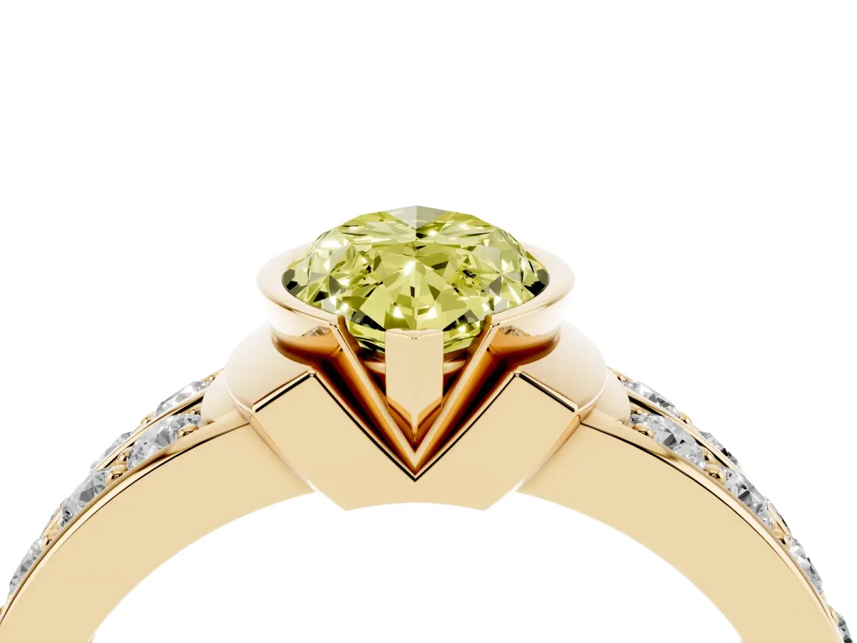 Fancy Yellow Marquise Cut Brilliant Diamond Channel Set Wide Band Ring with Bezel Setting Yellow gold