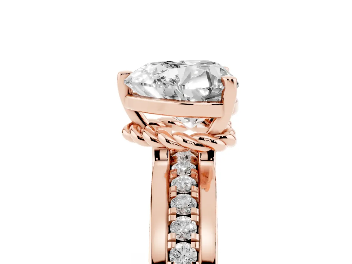 Heart Cut Solitaire Diamond Ring with Channel Set Band and Six-Prong Setting Rose gold
