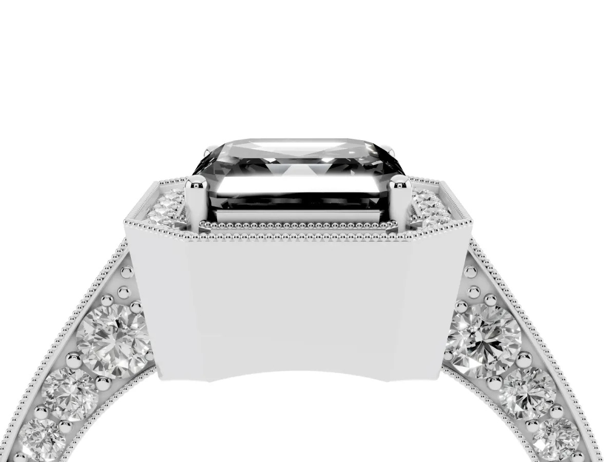 Fancy Black Asscher Cut Halo Diamond Engagement Ring with Split Shank Band and Four-Prong Setting Platinum