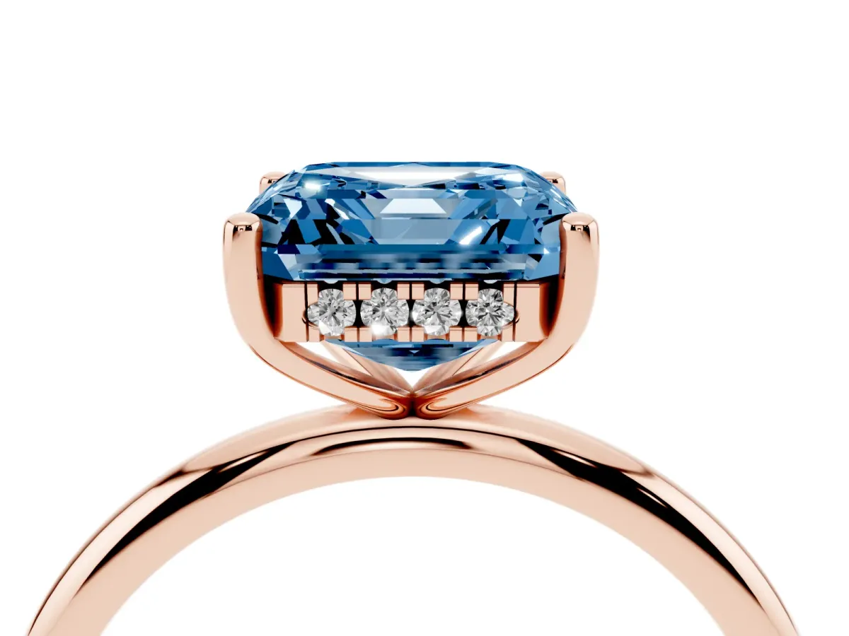 Fancy Blue Asscher Cut Cut Solitaire Engagement Ring with Four-Prong Setting and Classic Band Rose gold
