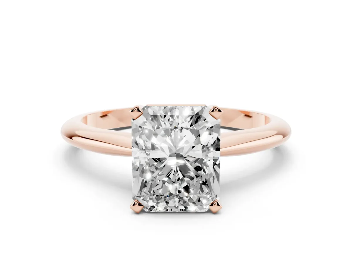 Radiant Cut Cut Solitaire Ring with Four-Prong Setting on a Classic Band Rose gold