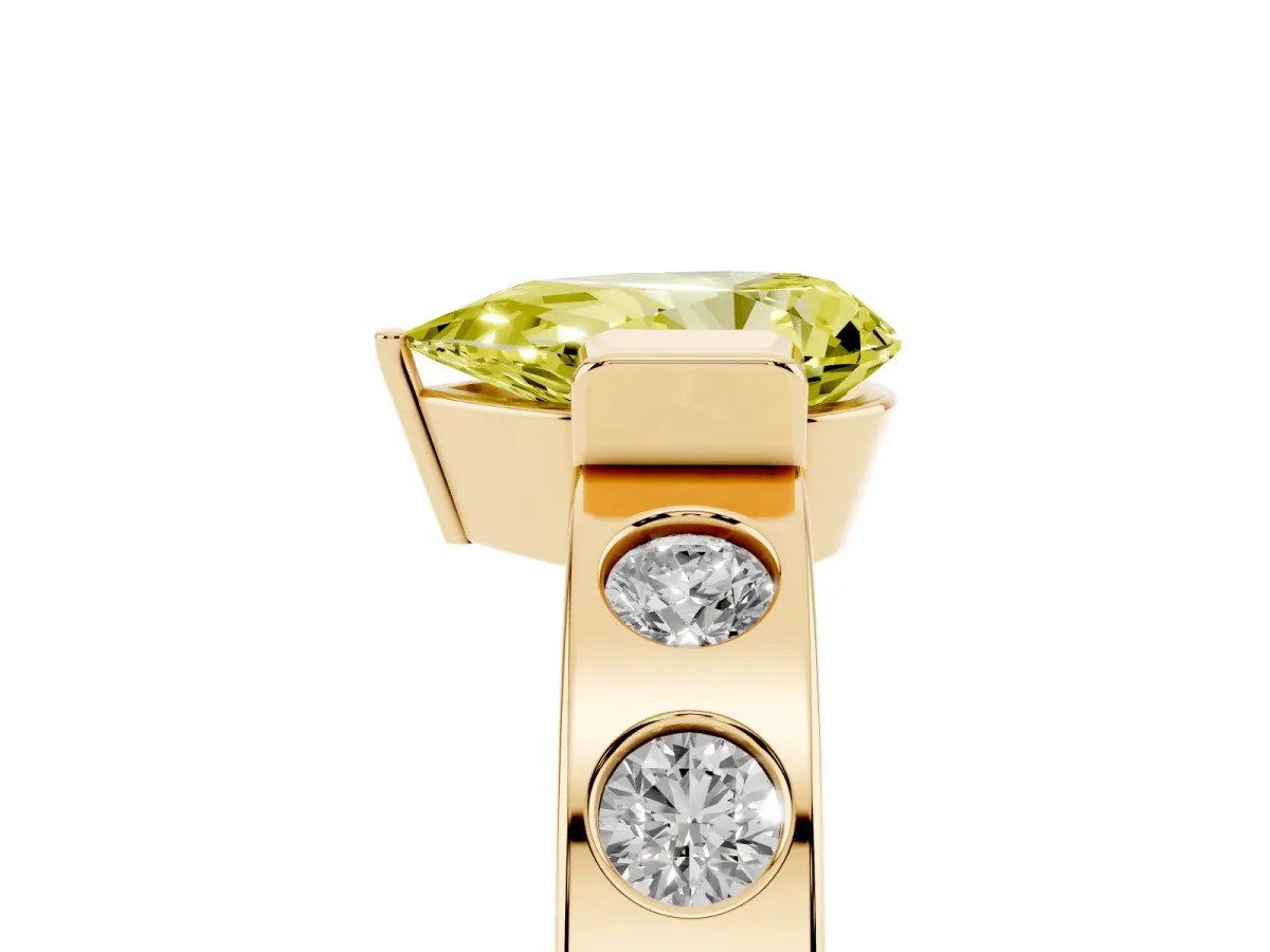 Fancy Yellow Pear Cut Brilliant Channel-Set Diamond Ring with Bezel Prong Setting Yellow gold