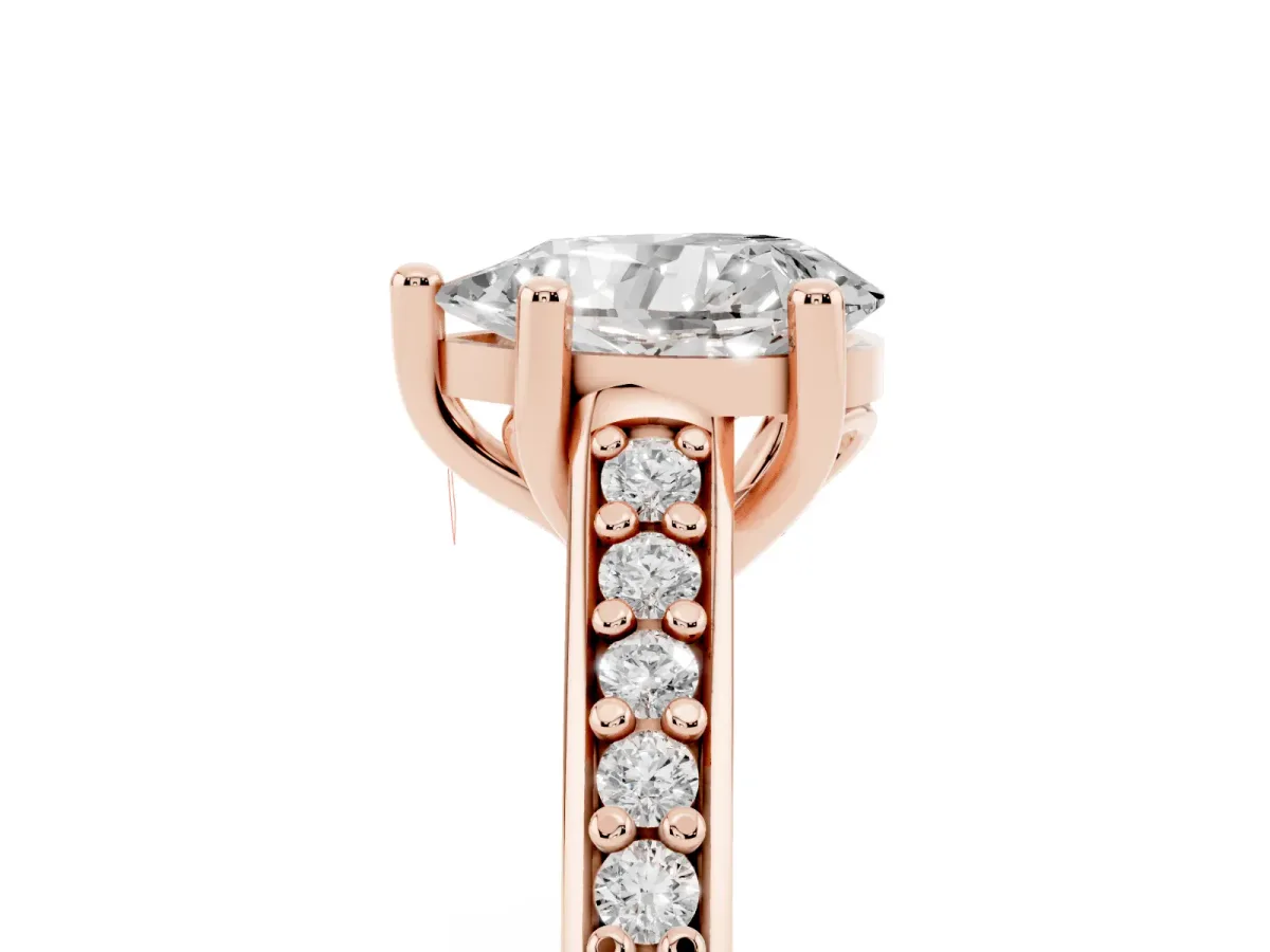 Pear Cut Solitaire Prong Set Diamond Engagement Ring with Pave Band Rose gold