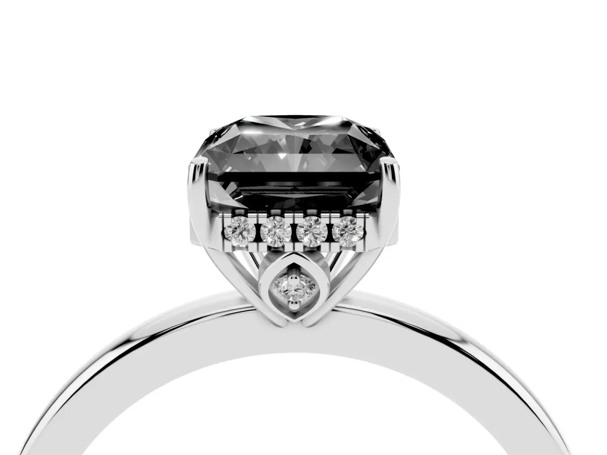 Fancy Black Radiant Cut Solitaire Diamond Ring with Prong Setting and Plain Band Platinum