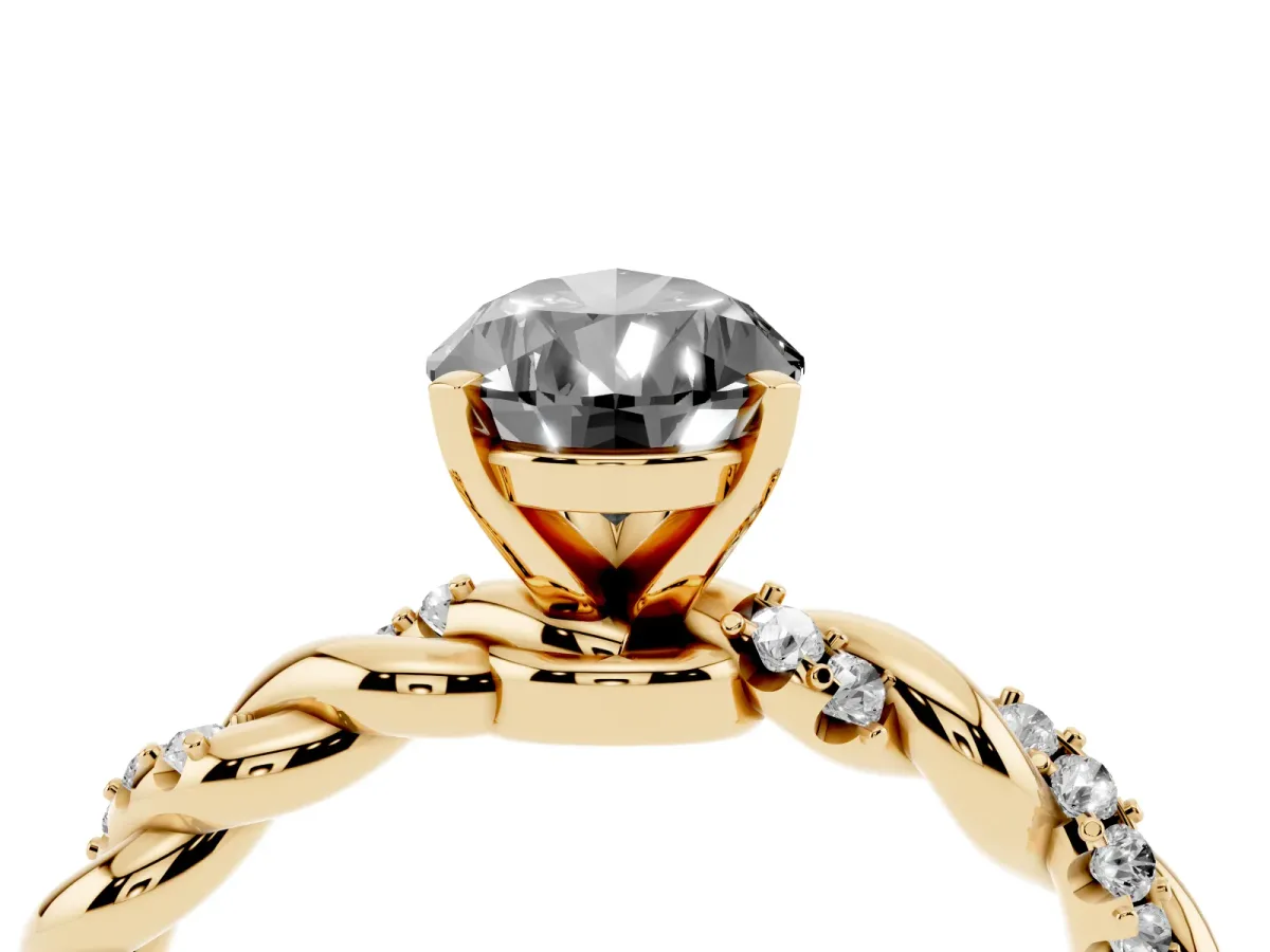 Fancy Black Pear Cut Diamond Solitaire Ring with Twisted Band and Pavé Accents Yellow gold