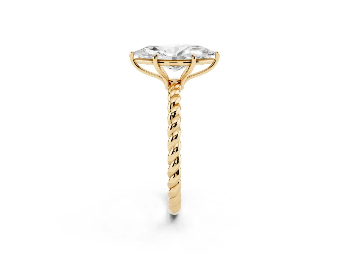 Marquise Cut Solitaire Twisted Band 4-Prong Ring Yellow gold